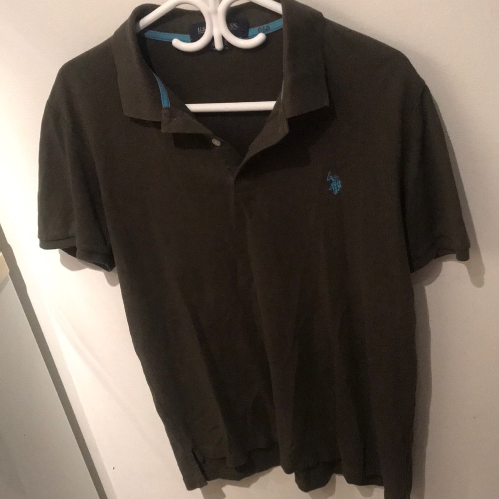 US Polo Assn Luxury Touch Olive Polo with neon blue logo and trim 😍